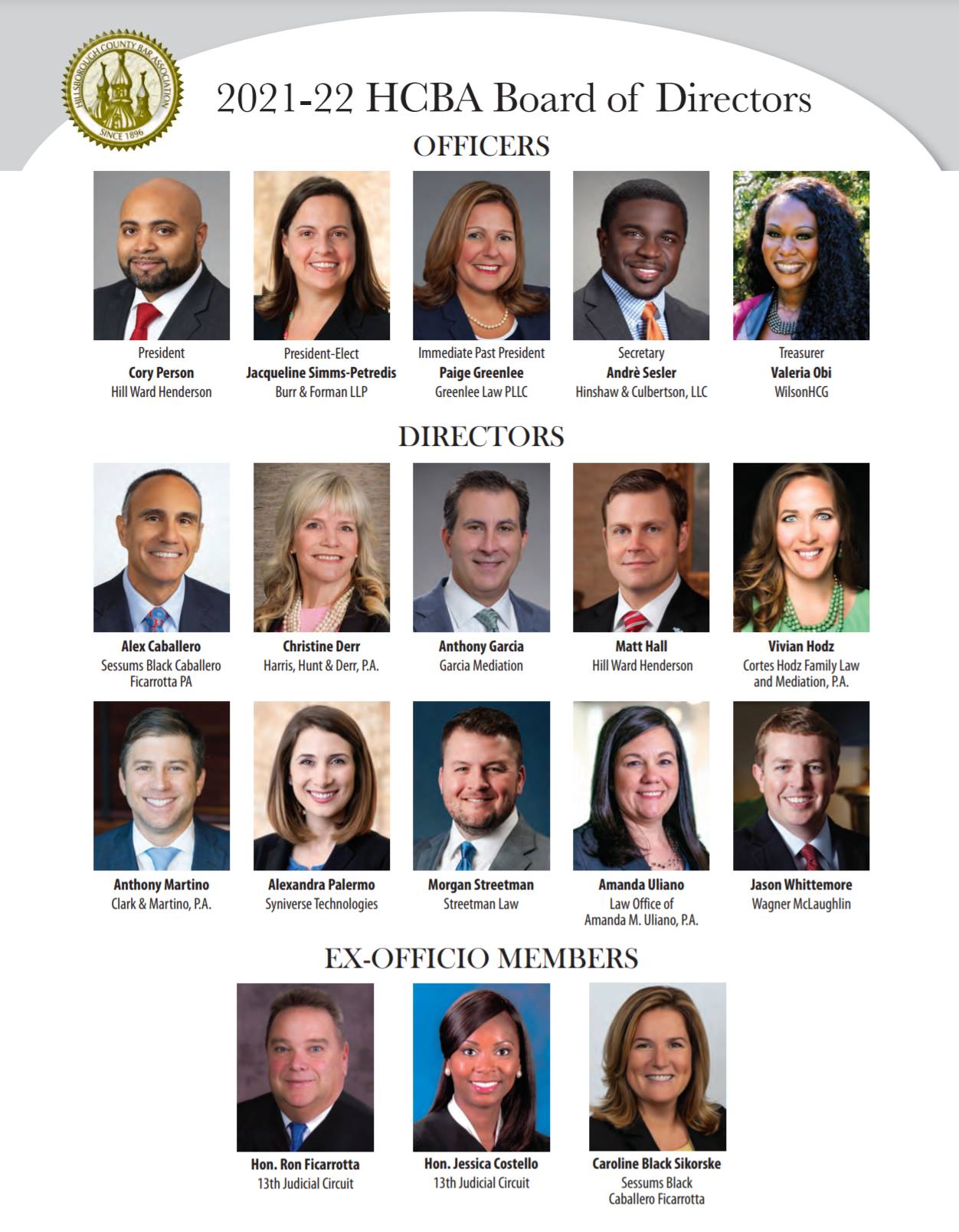SBCF Congratulates the 2021-22 HCBA Officers and Directors - Sessums Black,  .